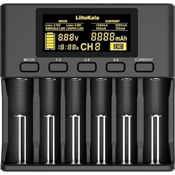 Универсальное зарядное устройство LiitoKala Lii-S6 EU на 6 каналов + автомобильный кабель Lii-S6 EU+Carcable фото