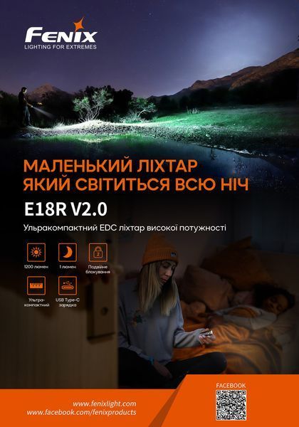 Фонарь ручной Fenix E18R V2.0 E18RV20 фото