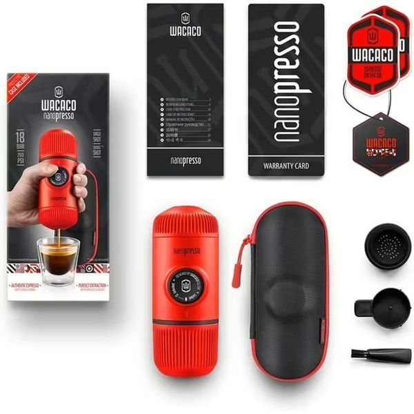 Портативная эспрессо кофеварка Wacaco Nanopresso красная с чехлом, механическая, для молотого кофе WNANORED фото