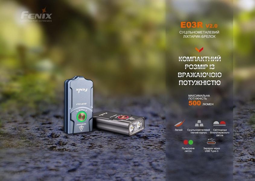 Ліхтар наключний Fenix E03R V2.0, синій E03RV20BL фото
