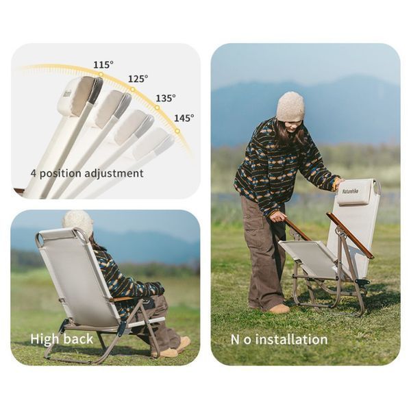 Крісло складане з регульованим нахилом Naturehike CNK2550JJ012, вуглецева сталь, чорний 6927595774601 фото